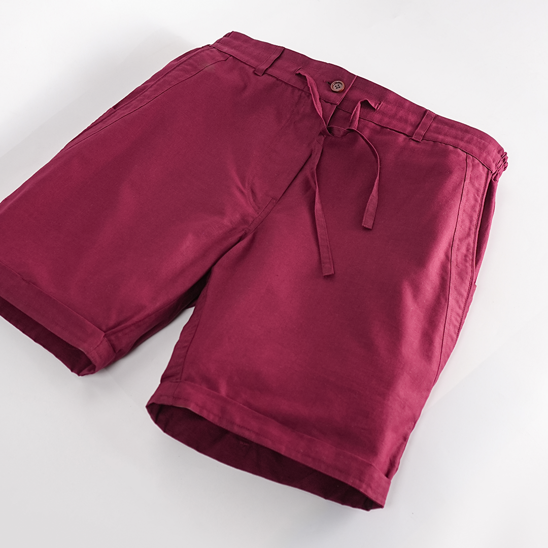 Wine Cotton Linen Shorts