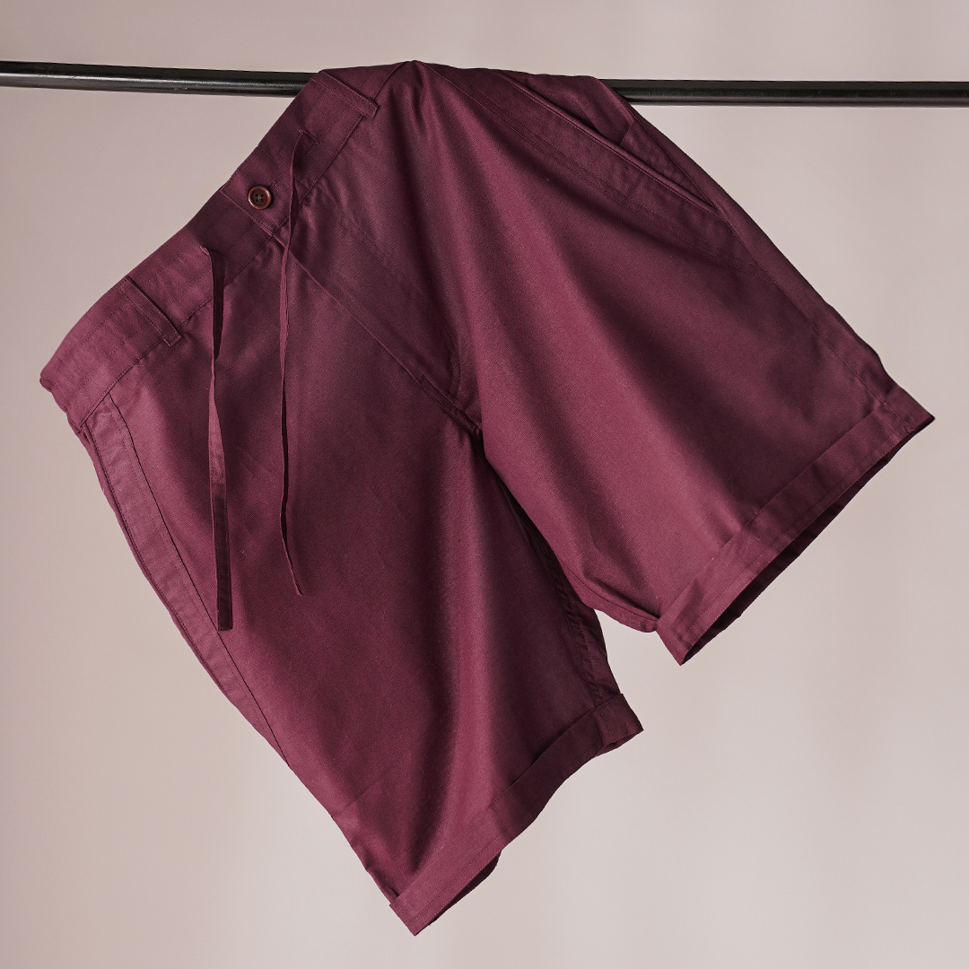 Wine Cotton Linen Shorts