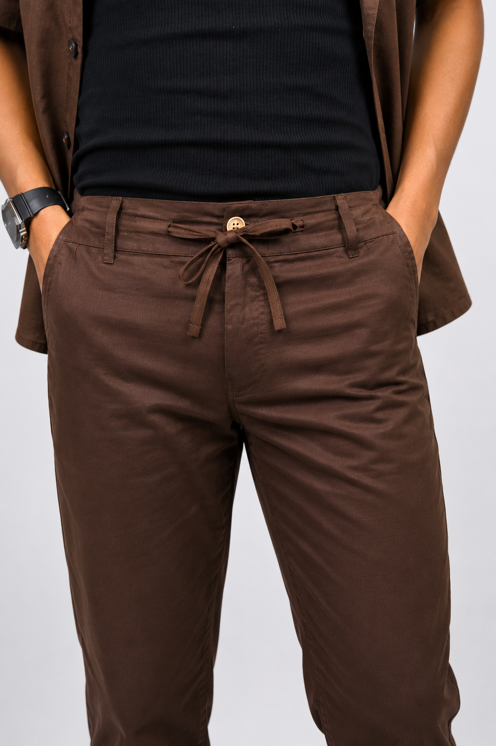 Brown Cotton Linen Coord Set