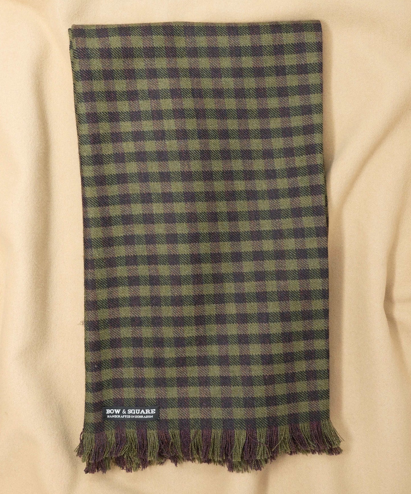 Olive Green & Wine Plaid Tweed Scarf
