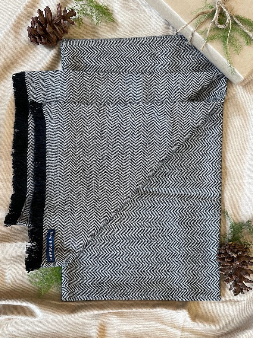 Black & Grey Herringbone Tweed Scarf