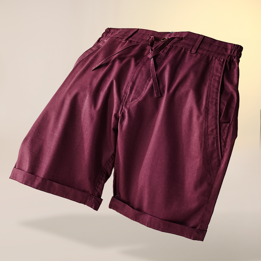 Wine Cotton Linen Shorts