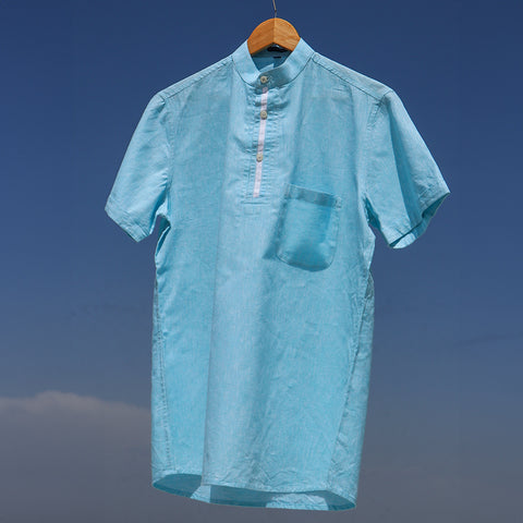 Aqua Linen Half Sleeves Shirts