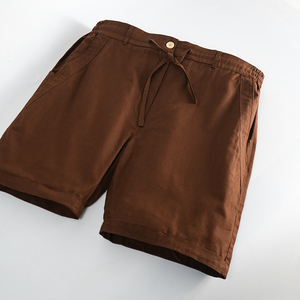 Brown - Chestnut Cotton Linen Shorts