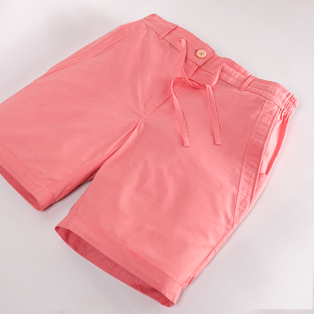 Salmon Cotton Linen Shorts