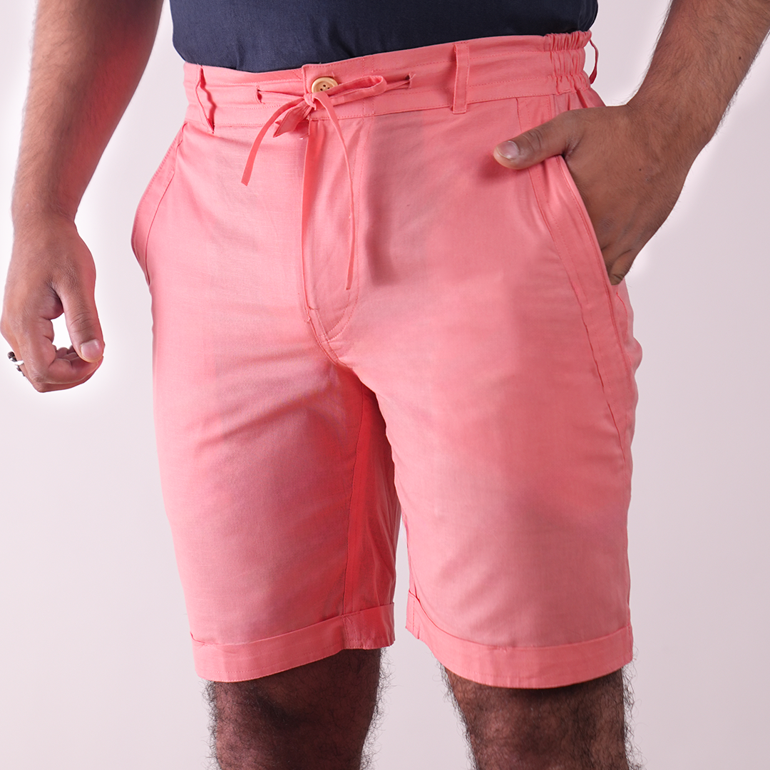 Salmon Cotton Linen Shorts