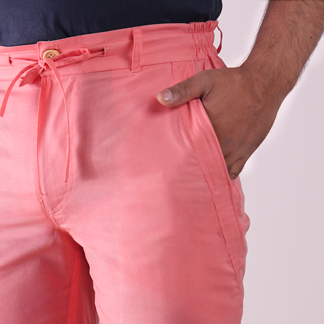 Salmon Cotton Linen Shorts