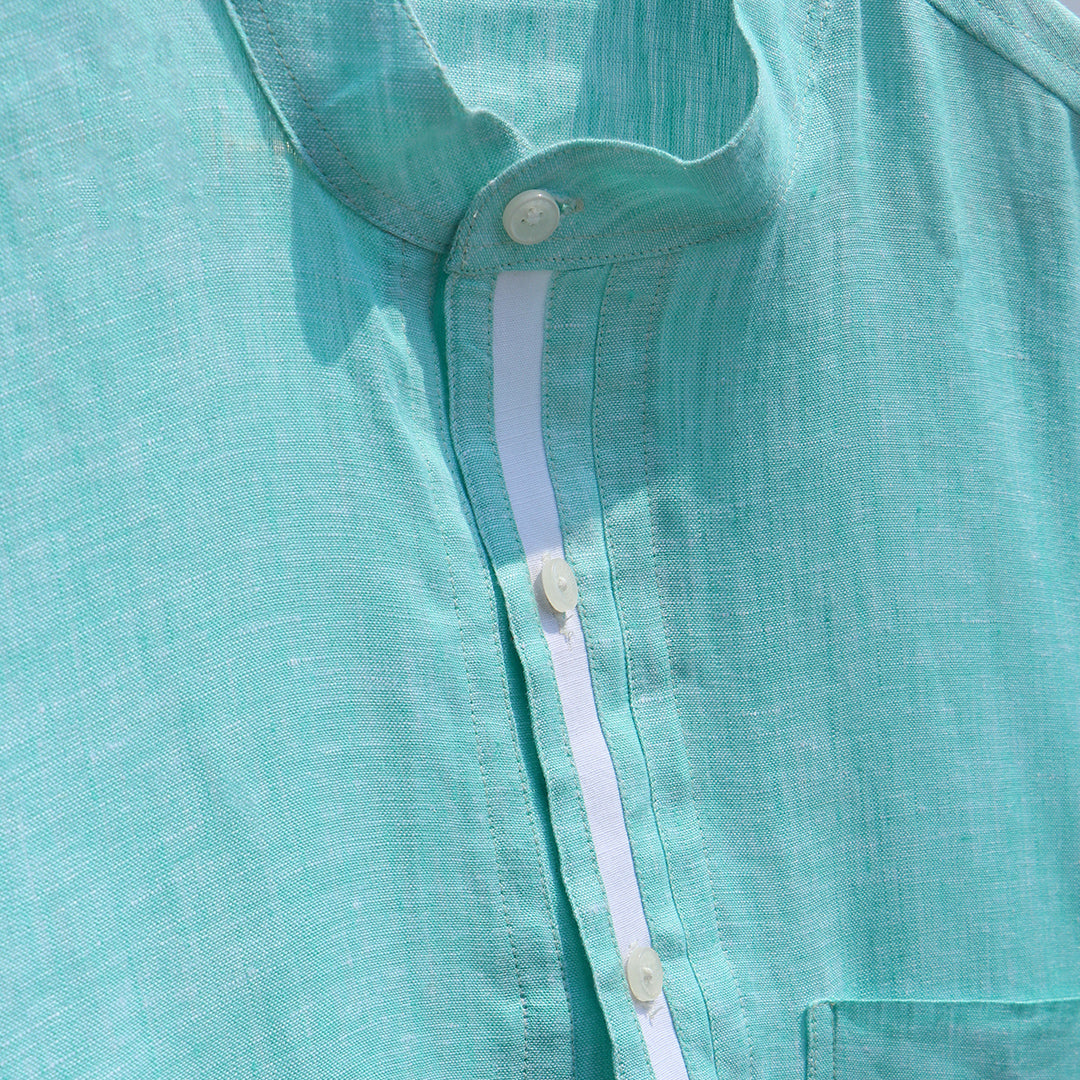 Turquoise Linen Half Sleeves Shirts