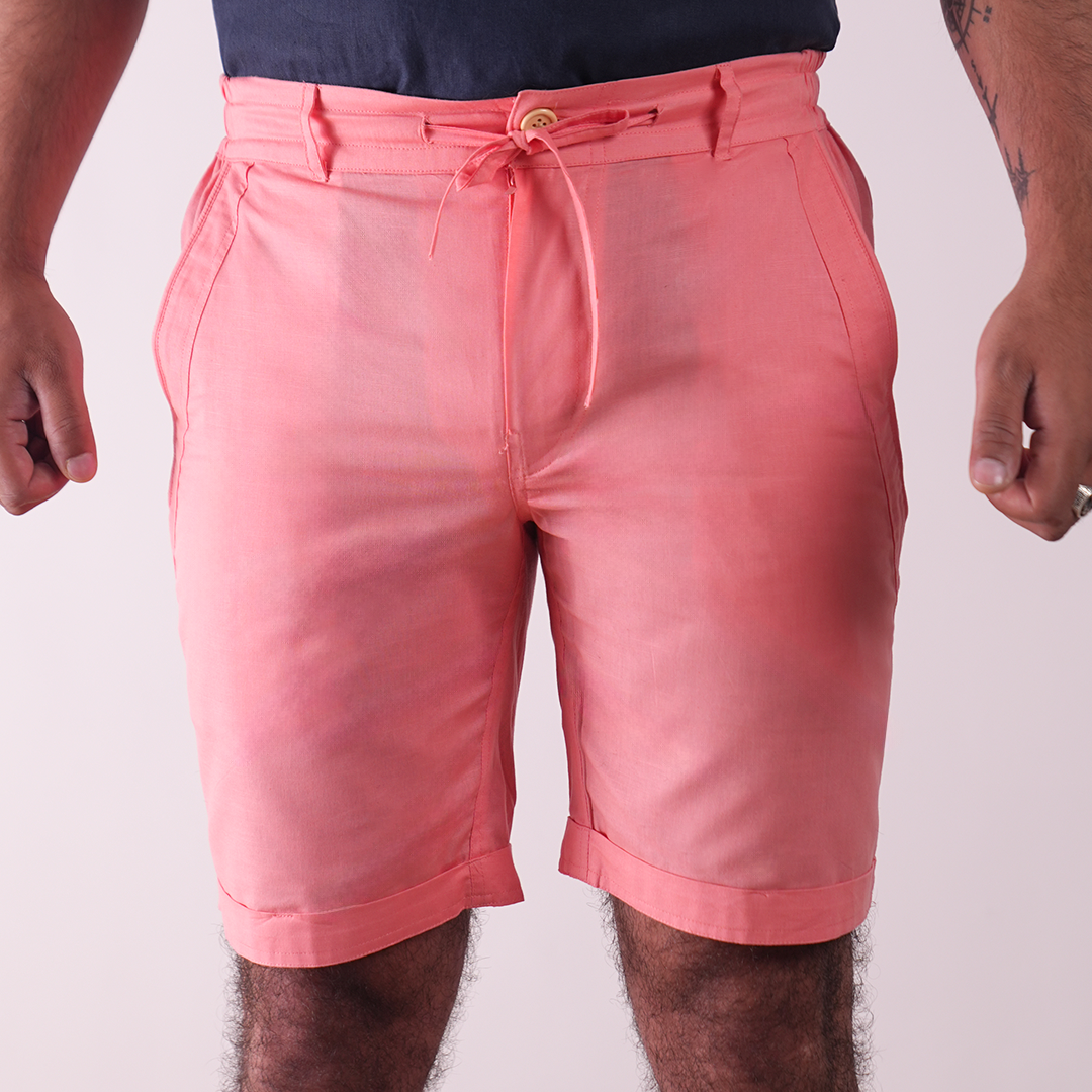 Salmon Cotton Linen Shorts