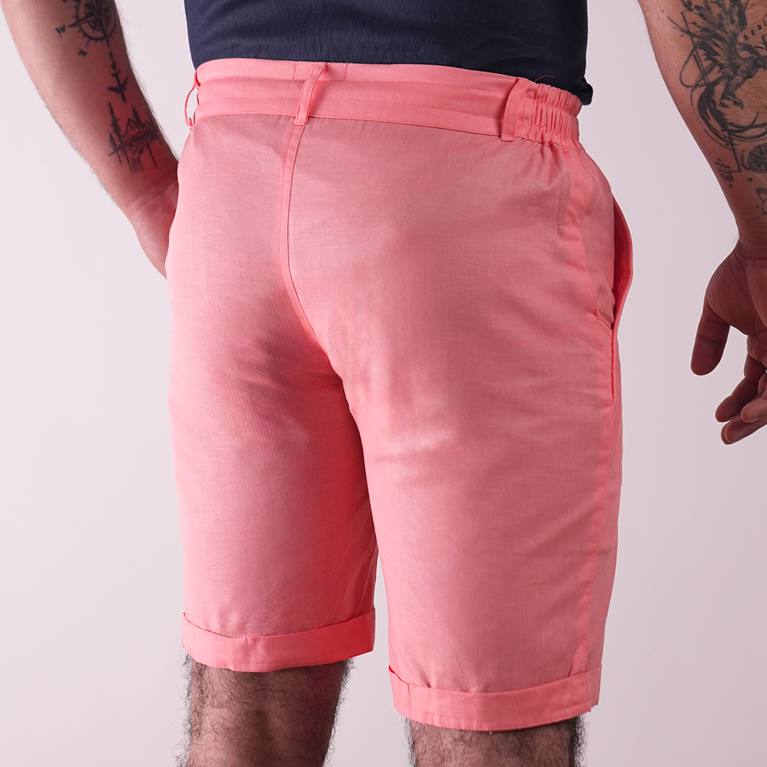 Salmon Cotton Linen Shorts