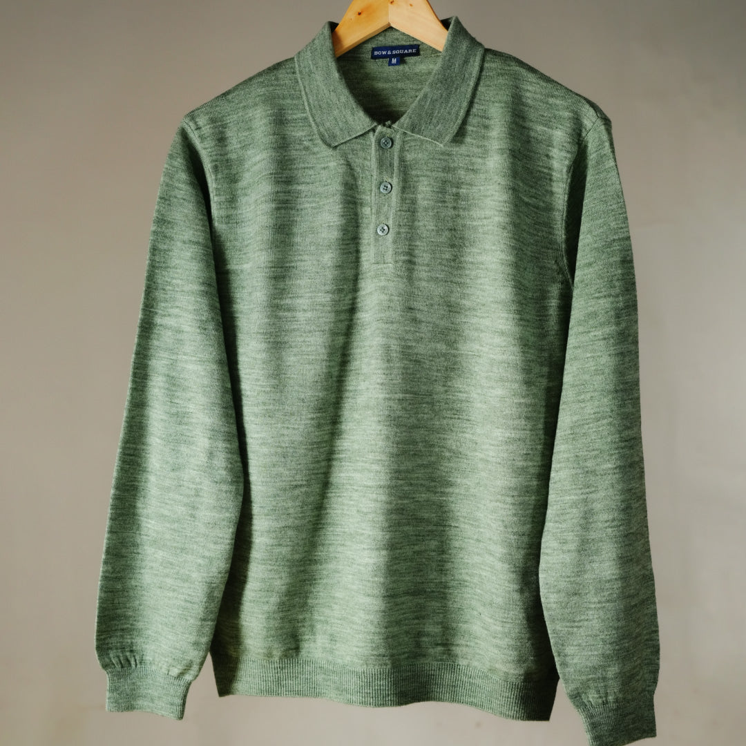 Winter Polo Sweater-Full Sleeves - Green