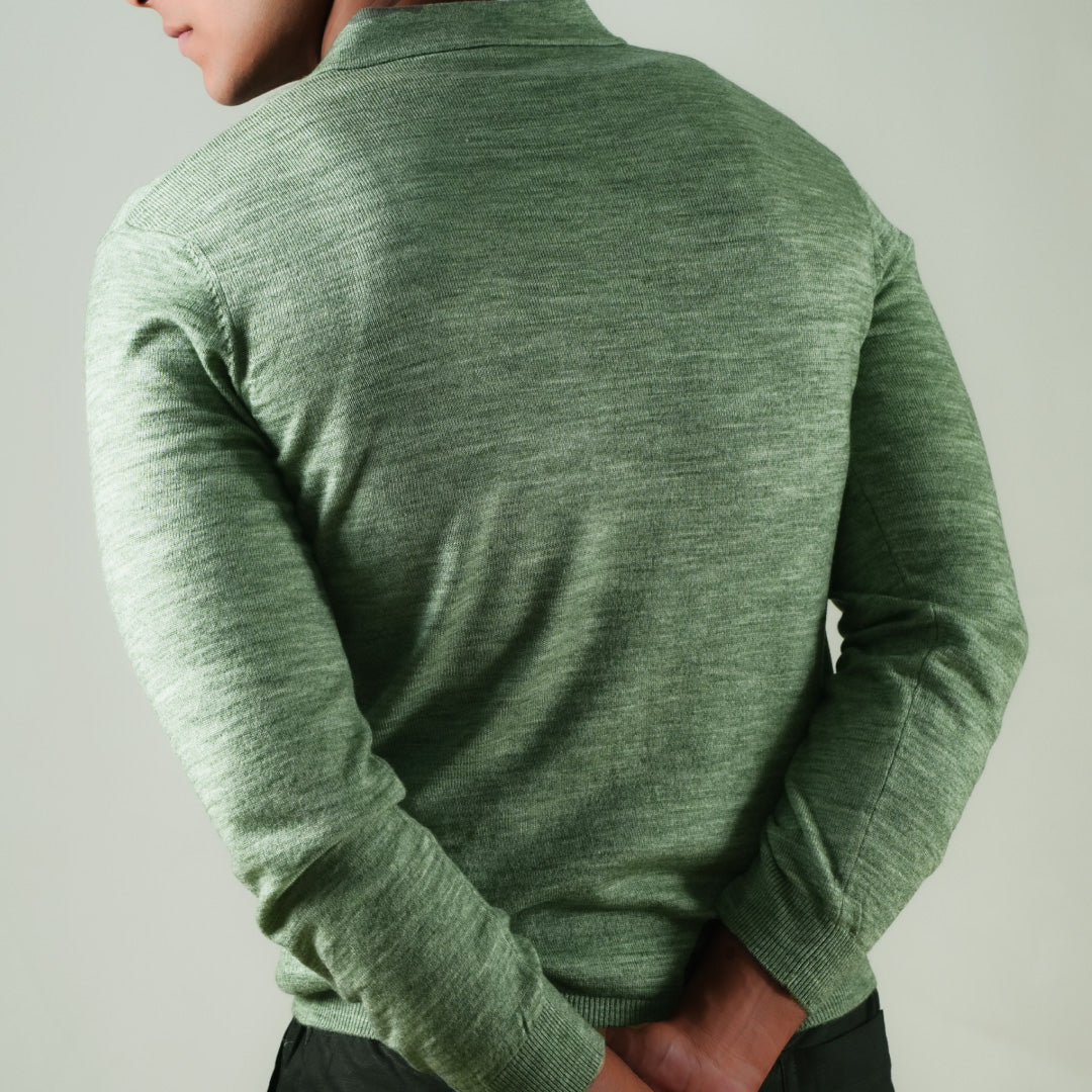 Winter Polo Sweater-Full Sleeves - Green