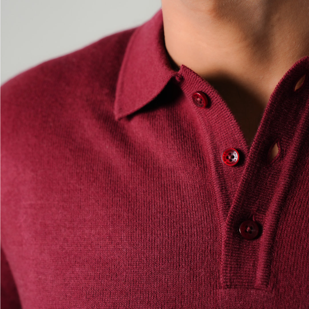 Winter Polo Sweater-Full Sleeves - Red