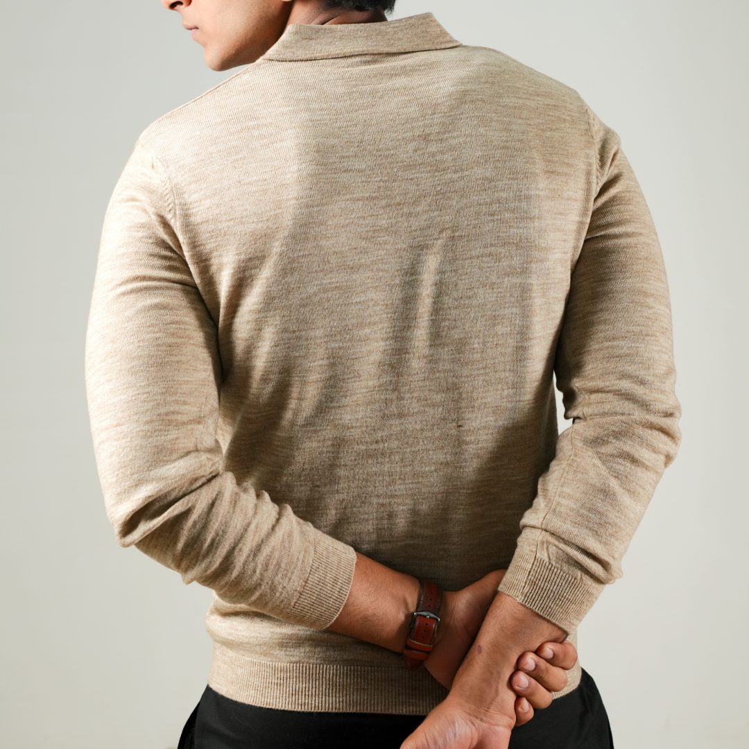 Winter Polo Sweater-Full Sleeves - Beige