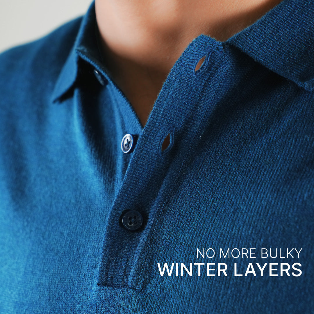 Winter Polo Sweater-Full Sleeves - Blue