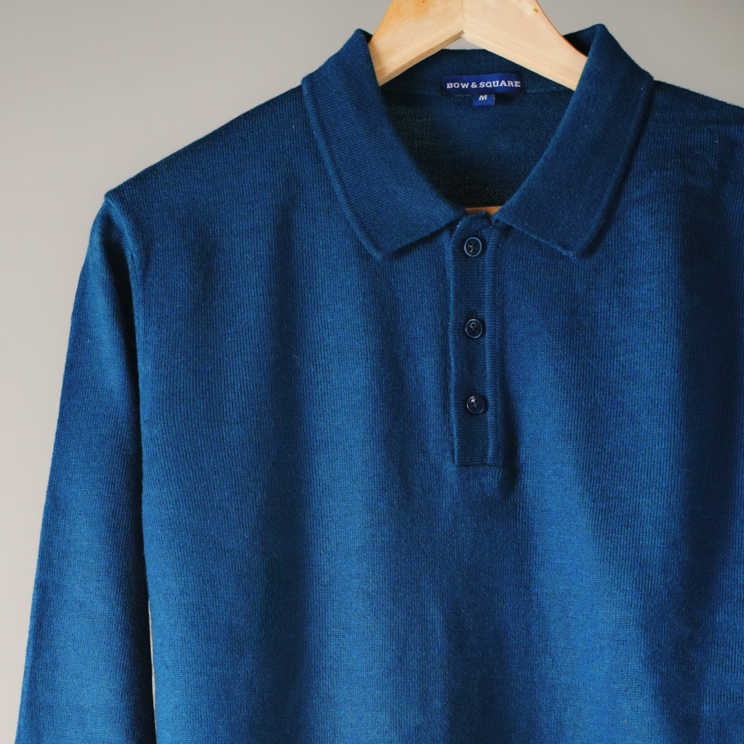 Winter Polo Sweater-Full Sleeves - Blue