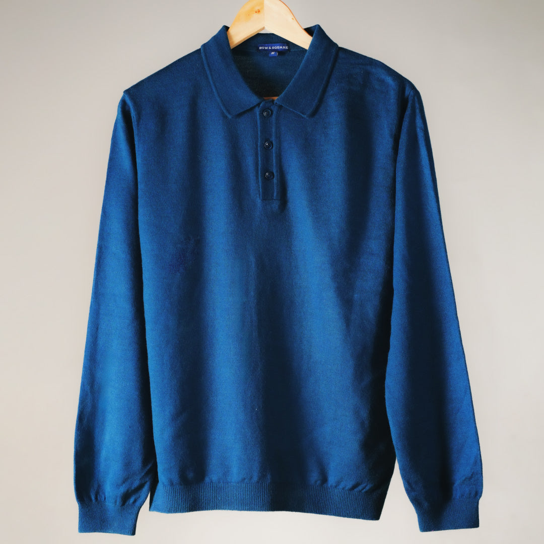 Winter Polo Sweater-Full Sleeves - Blue