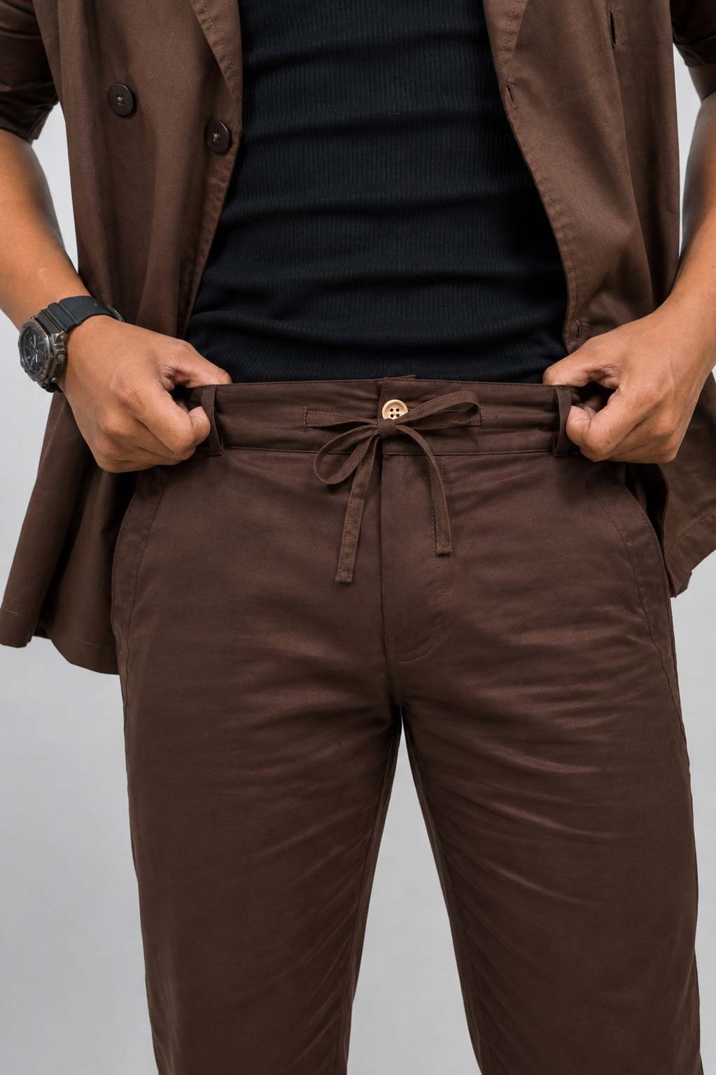 Brown Cotton Linen Coord Set