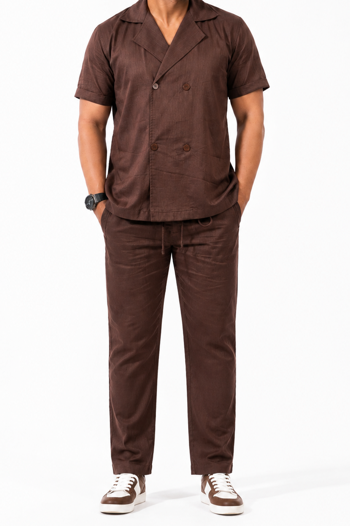 Brown Cotton Linen Coord Set