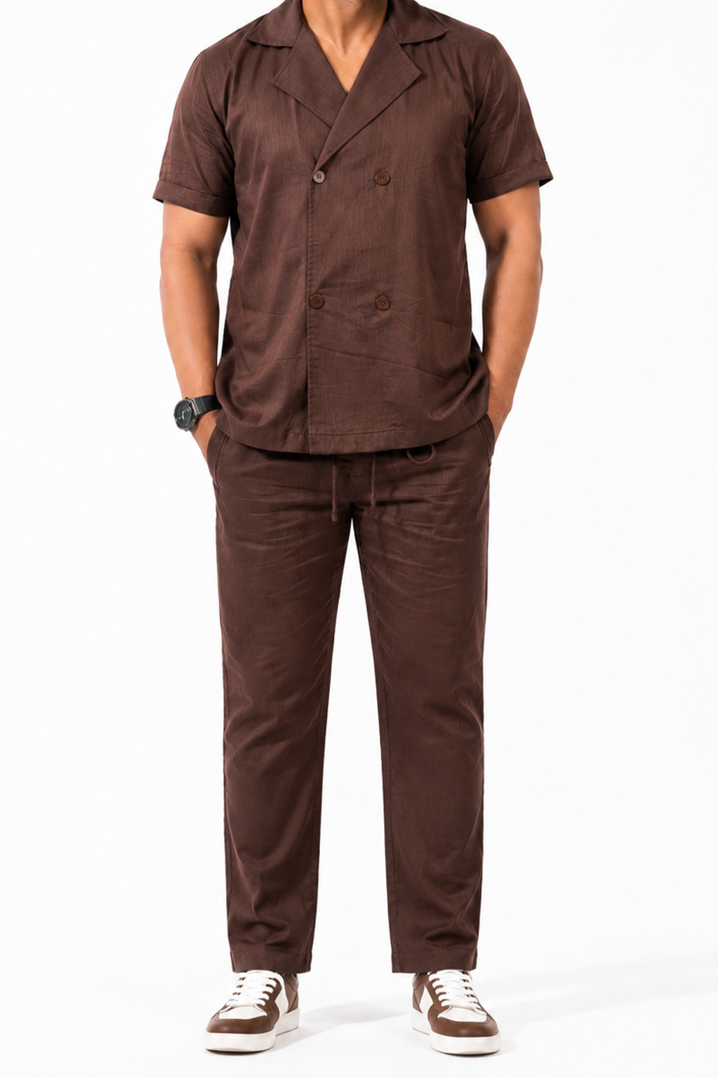 Brown Cotton Linen Coord Set