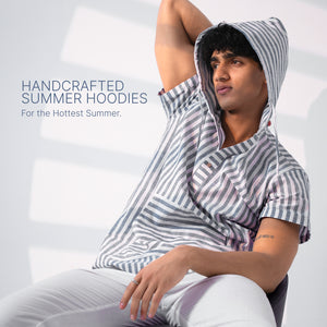 Blue - Summer Popover Hoodie - Greyish Blue