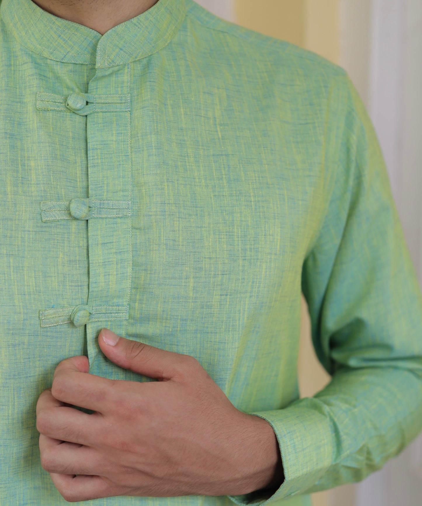 Emerald Elegance Linen Kurta Pyjama Set