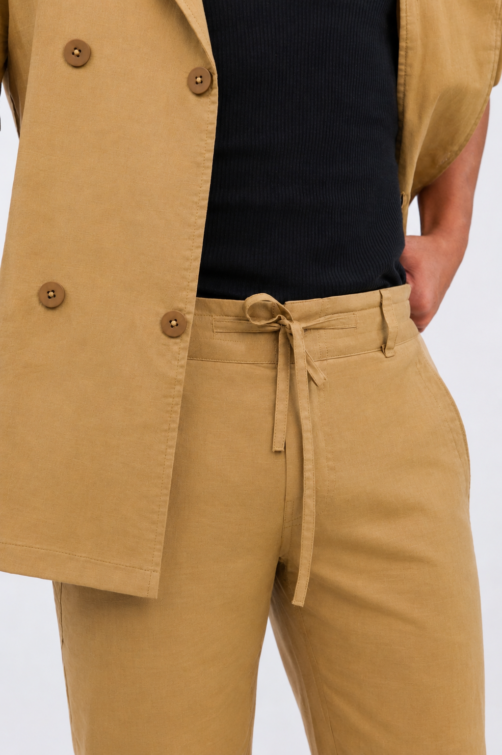Khaki Cotton Linen Coord Set