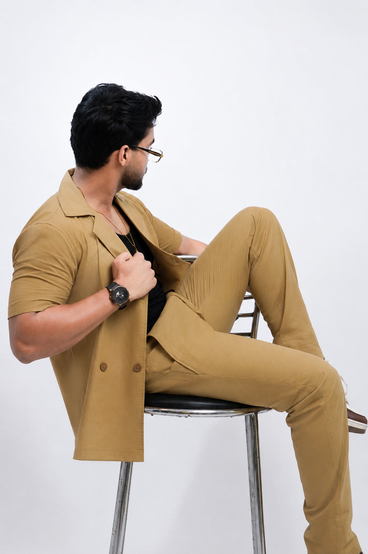 Khaki Cotton Linen Coord Set