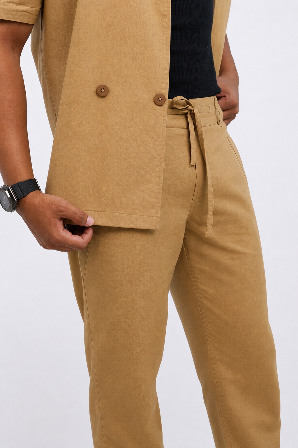 Khaki Cotton Linen Coord Set