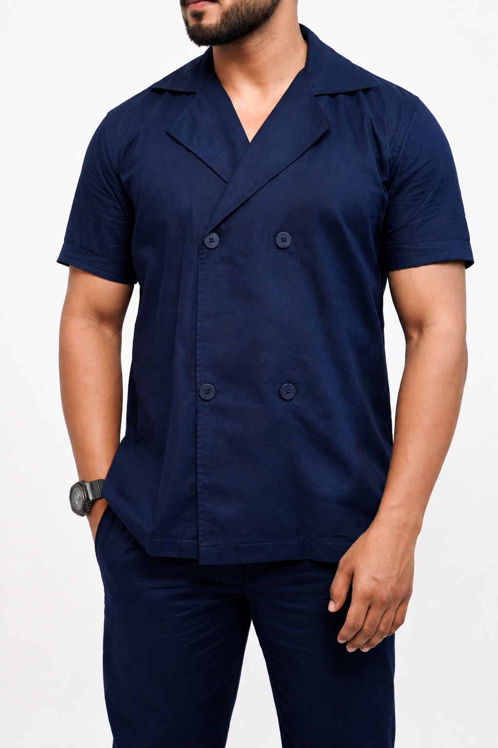Navy Cotton Linen Coord Set