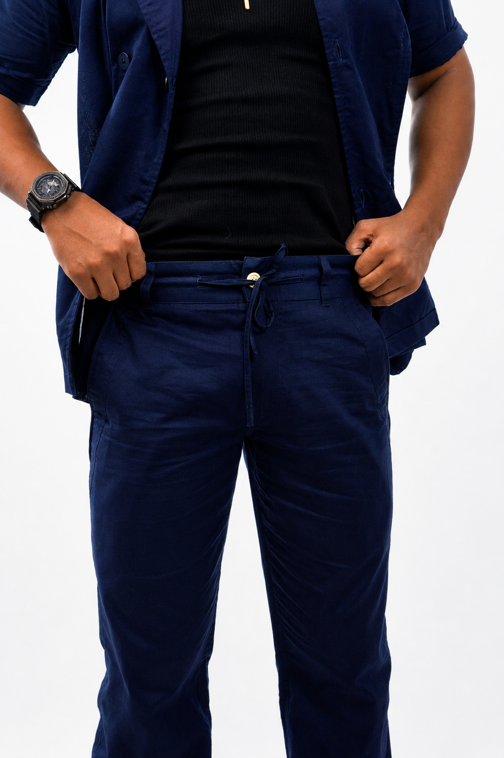 Navy Cotton Linen Coord Set