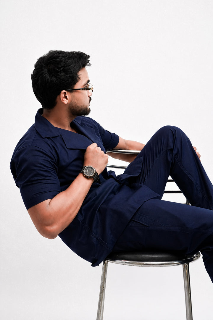 Navy Cotton Linen Coord Set