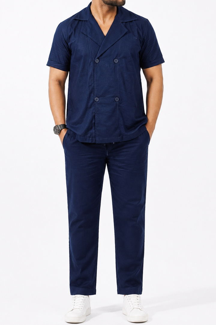 Navy Cotton Linen Coord Set