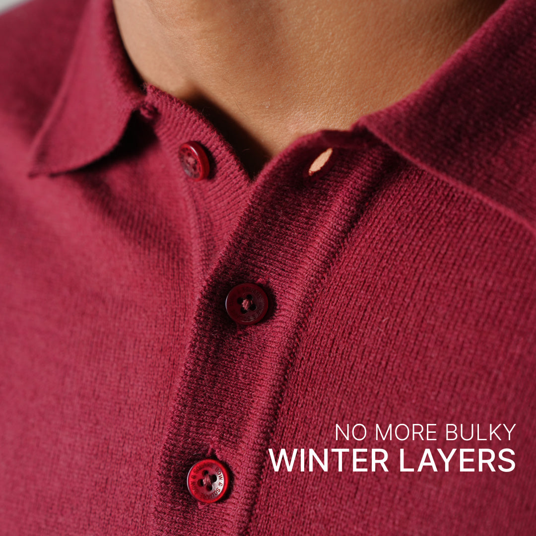 Winter Polo Sweater-Full Sleeves - Red