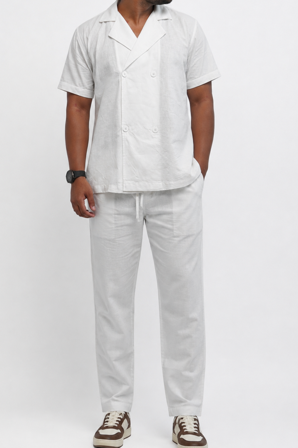 White Cotton Linen Coord Set