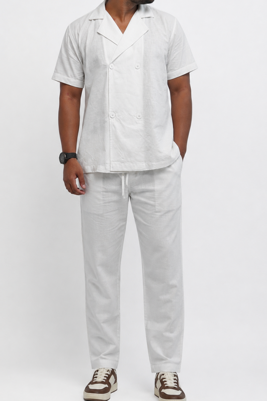 White Cotton Linen Coord Set