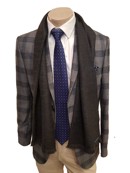 Black & Dark Grey Herringbone Tweed Scarf