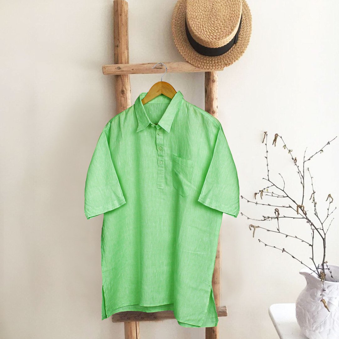Handwoven Linen Workation Shirt - Mint Green